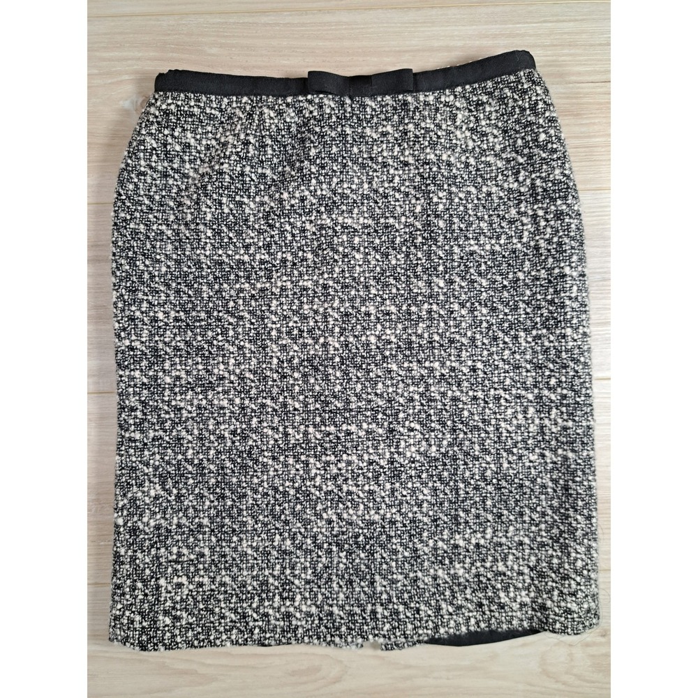 Ann Taylor Factory Black White Tweed‎ Wool Blend Pencil Skirt Bow Waist 4P